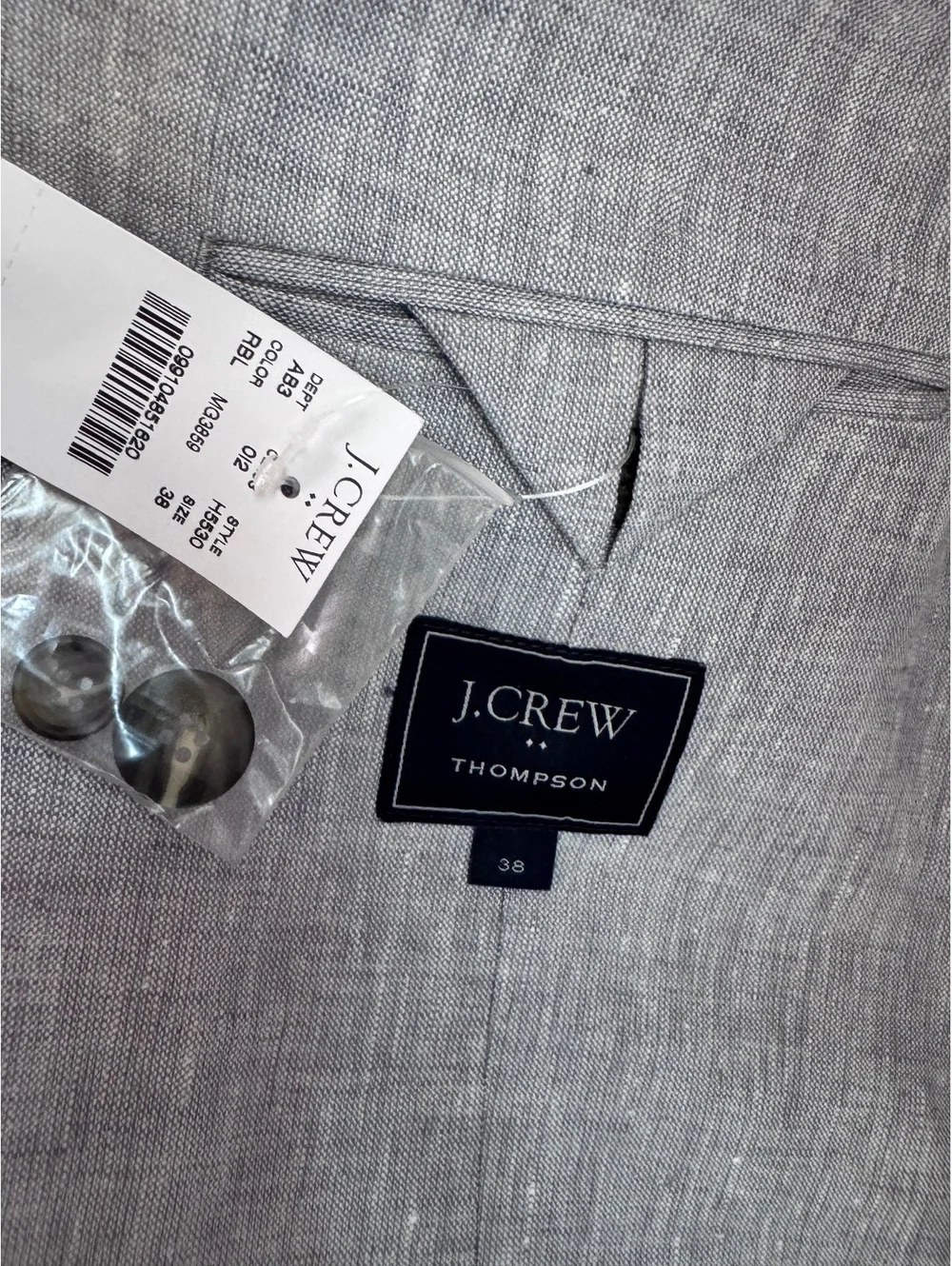 J.Crew Thompson Men's Light Gray 100% Linen Blazer, Size 38 - NWT